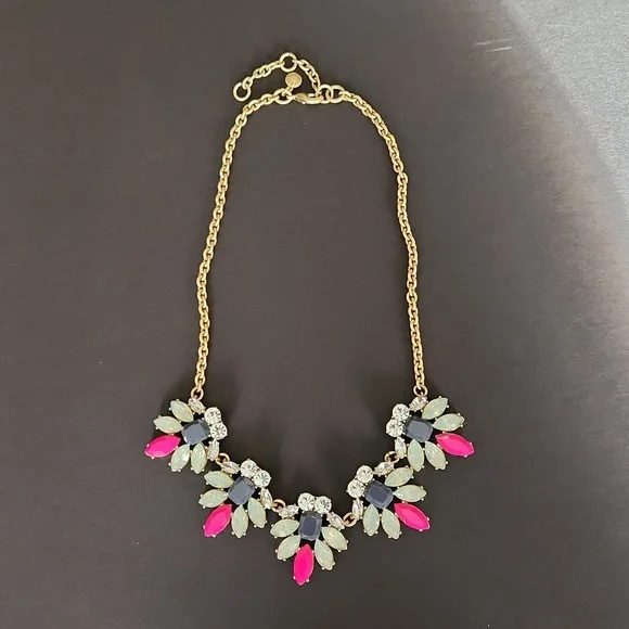 J Crew Factory Pink and Crystal Statement Necklace - Picture 1 of 4